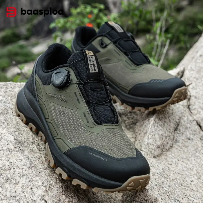 Baasploa randonnée baskets nouveau bouton rotatif haute qualité chaussures de plein air mâle en cuir de luxe concepteur