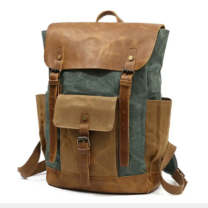 Hommes sac à dos voyage étanche ordinateur pochette d'ordinateur Vintage huile cire toile sacs à dos