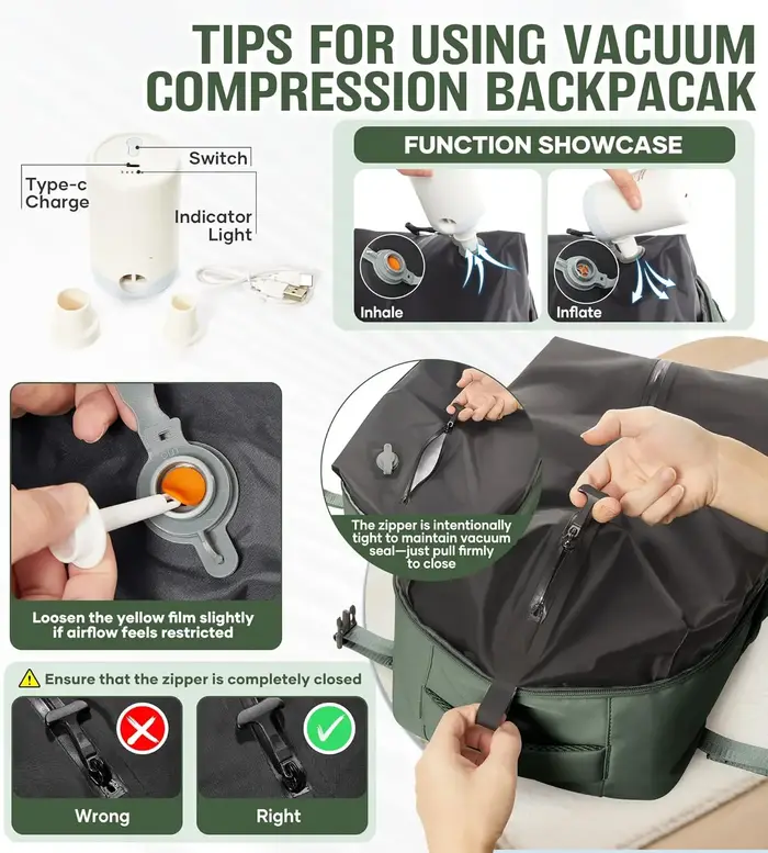 Sac à dos de voyage à compression sous vide pour hommes et femmes