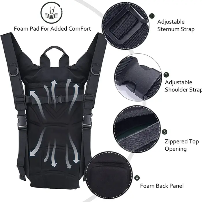 Sac à dos d'hydratation pour Sport de plein air, sac à eau Oxford étanche avec vessie de 3 litres pour randonnée d'été, cyclisme, escalade