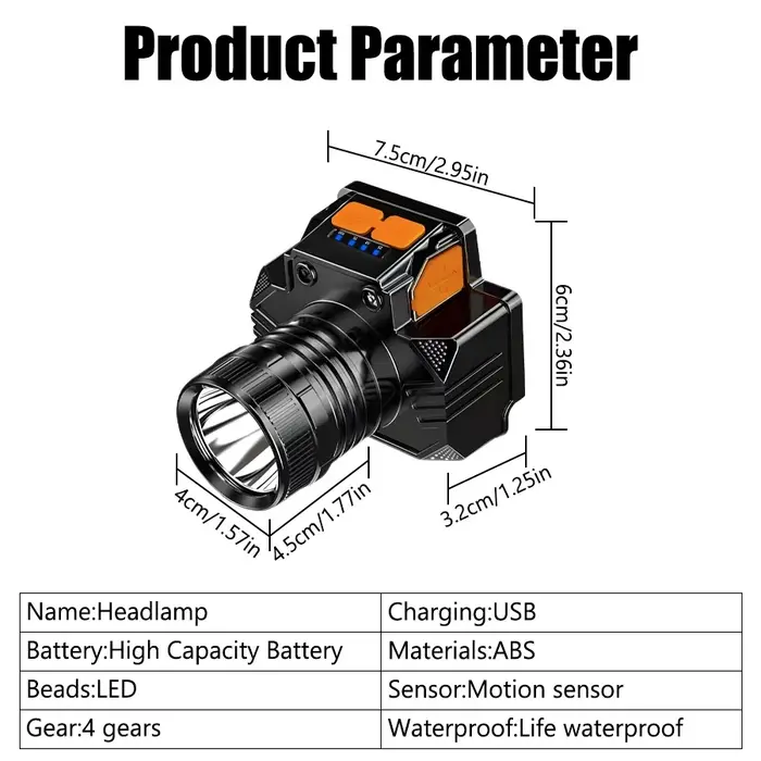 Lampe frontale LED rechargeable puissante avec zoom télescopique