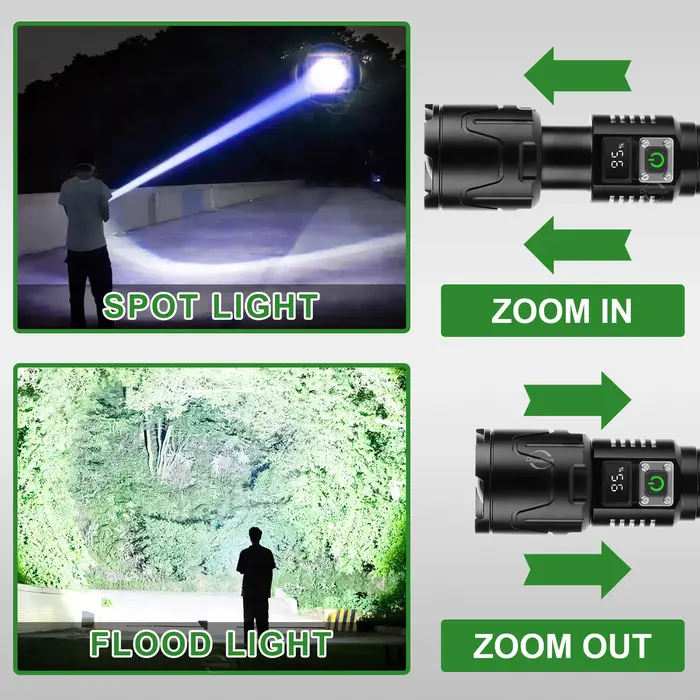PAWEINUO lampe de poche LED la plus puissante 5000000LM torche Rechargeable Super lumineuse Zoom longue portée 4500M
