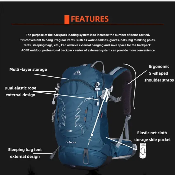 30L sac à dos de randonnée en plein air pour hommes sac d'escalade de sport Mochila Camping alpinisme sac voyage Trekking moto sac à dos
