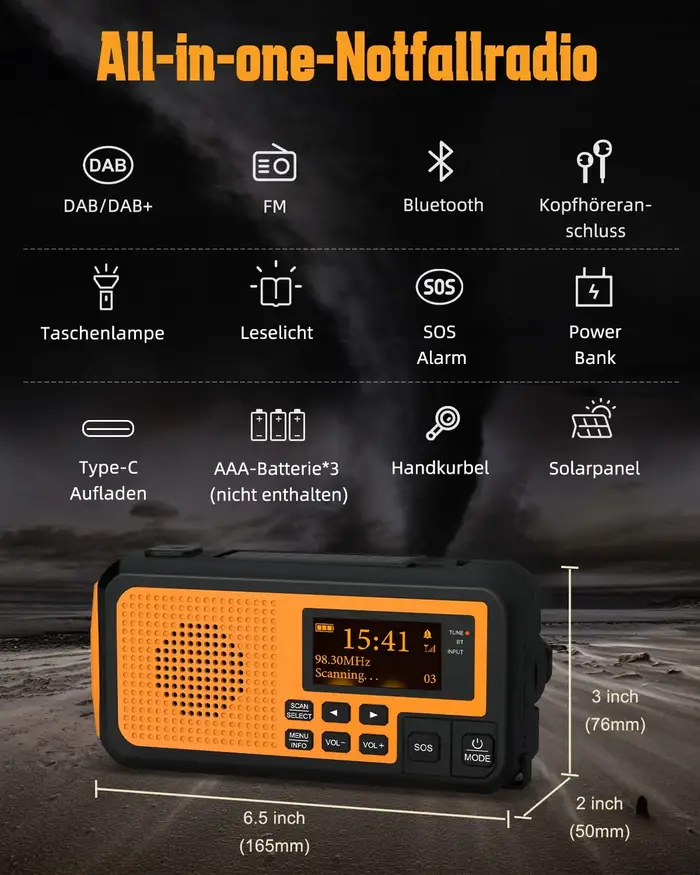 5000mAh FM/DAB + Radio panneaux solaires manivelle solaire Portable