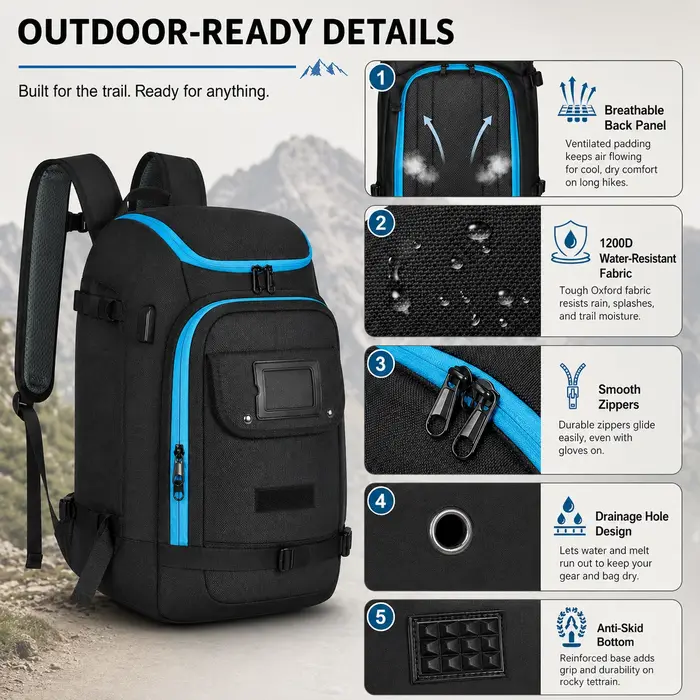 Sac à dos de randonnée 50L avec tissu Oxford résistant à l'eau