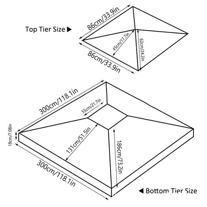 Housse de remplacement pour tonnelle de jardin 3x3M, auvent de remplacement à 2 niveaux pour tente de jardin extérieure, toit de tente de patio pour protection solaire