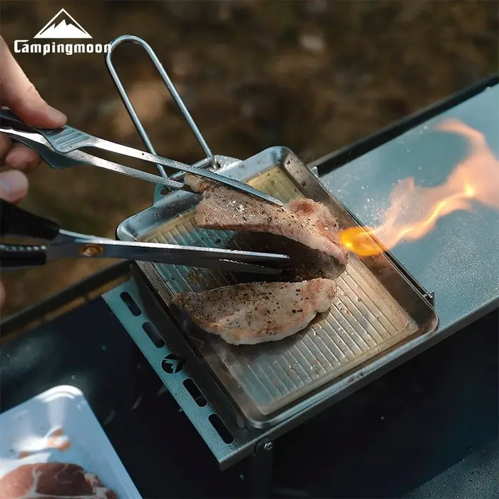 CAMPINGMOON Ustensiles de cuisine de pique-nique de camping en acier inoxydable épais portables avec