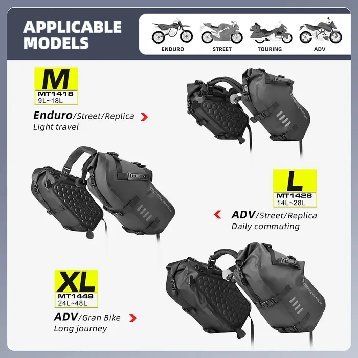 Rhinowalk 2 pièces sacoche latérale de selle de moto 18L/28L/48L étanche universelle