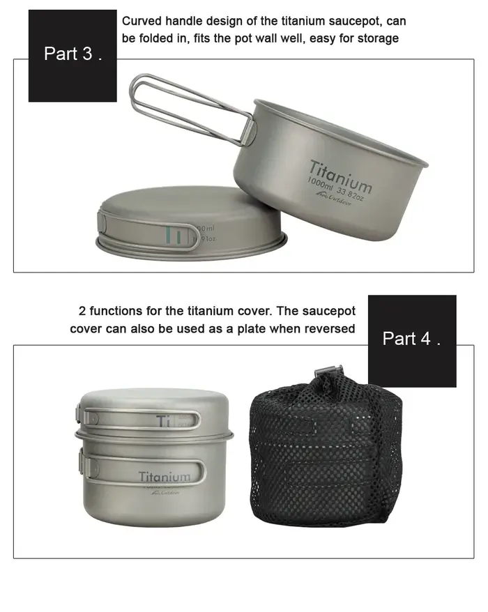 APG-Poêle en titane ultralégère pour camping en plein air, casserole en titane, ustensiles de cuisin