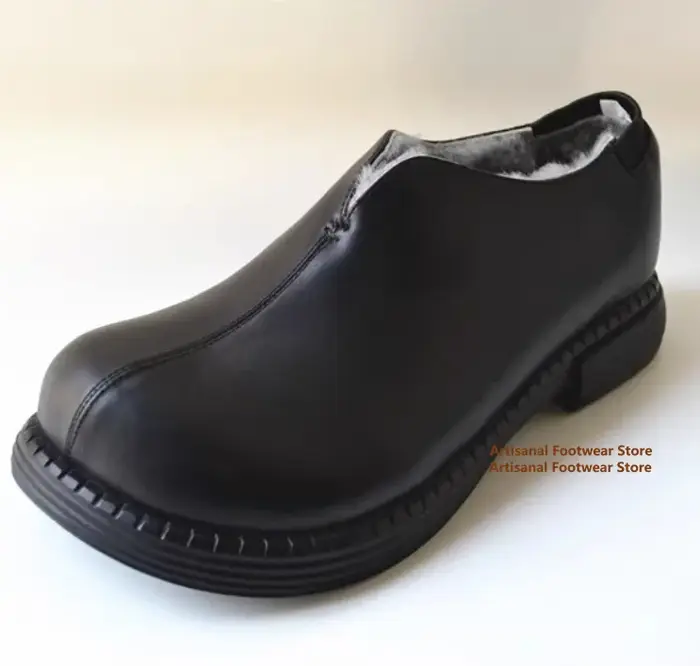 Bottes de neige antidérapantes à semelle épaisse pour hommes, chaussures basses en coton avec laine véritable, mocassins en cuir marron/noir, chaussures tendance pour hommes