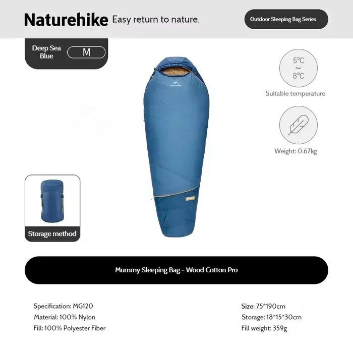 Naturehike Muxin Pro Momie Sac de Couchage Lumière Chaud Réglable Pied Compartiment Fluor Sans Hydro