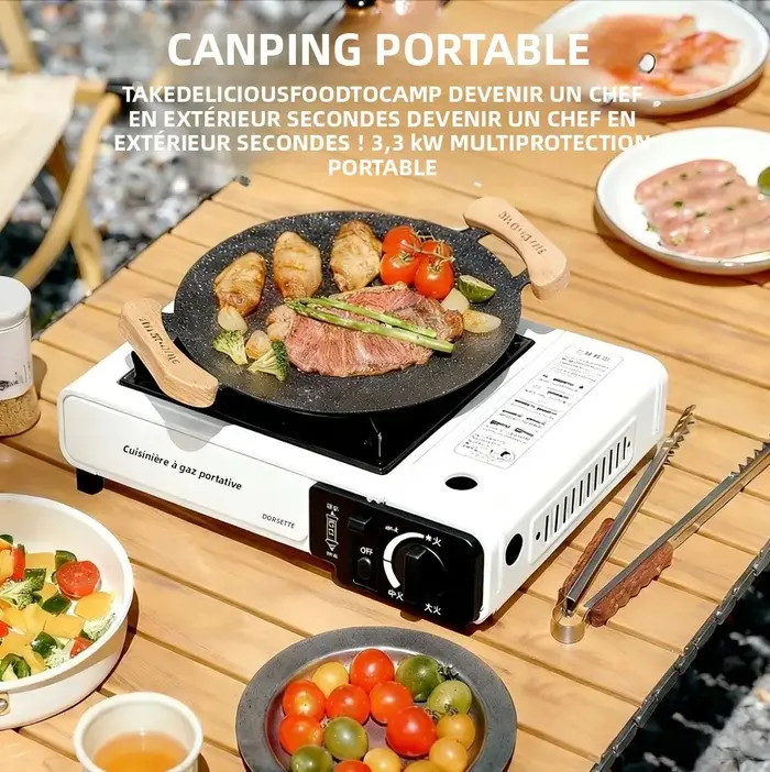Réchaud à gaz portable pour l'extérieur, adapté au camping, au barbecue, à la randonnée, à la cuisine en plein air et à l'utilisation domestique, anneau coupe-vent non inclus