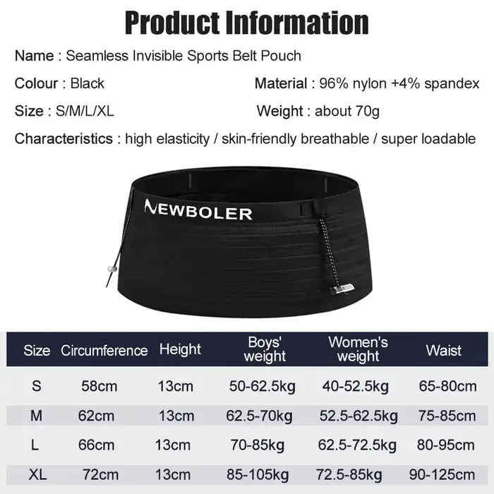 NEWBOLER sac de taille de course hommes femmes Invisible Trail course ceinture hydratation taille Pack support pour téléphone gymnase Fitness Marathon