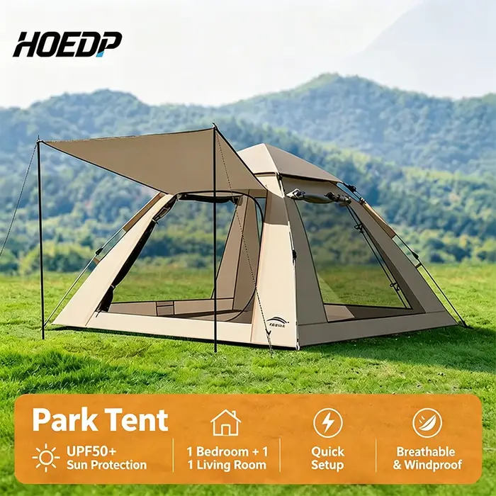 Tente de camping automatique HOEDP, taille moyenne, 1 porte, 3 fenêtres, UPF50+, imperméable, pliable, pour parc, pique-nique, camping en plein air