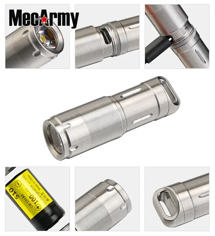 MecArmy X2S porte-clés lumière 130 Lumen USB charge acier inoxydable Mini lampe de poche torche LED 