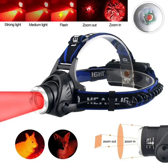 Lampe frontale lumière rouge tête verte