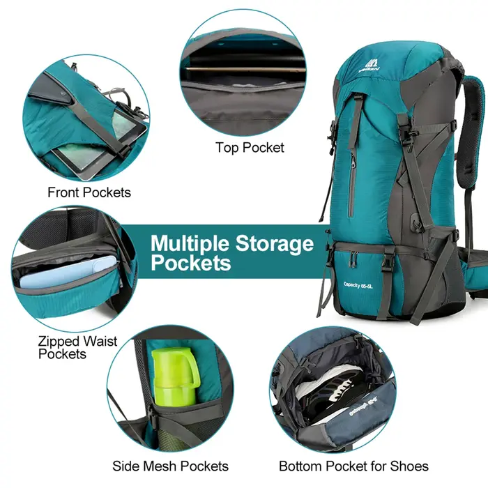 Sac à dos Extra Large 70L pour 3 à 5 jours, résistant à l'eau, pour escalade, Camping, voyage, avec housse de pluie