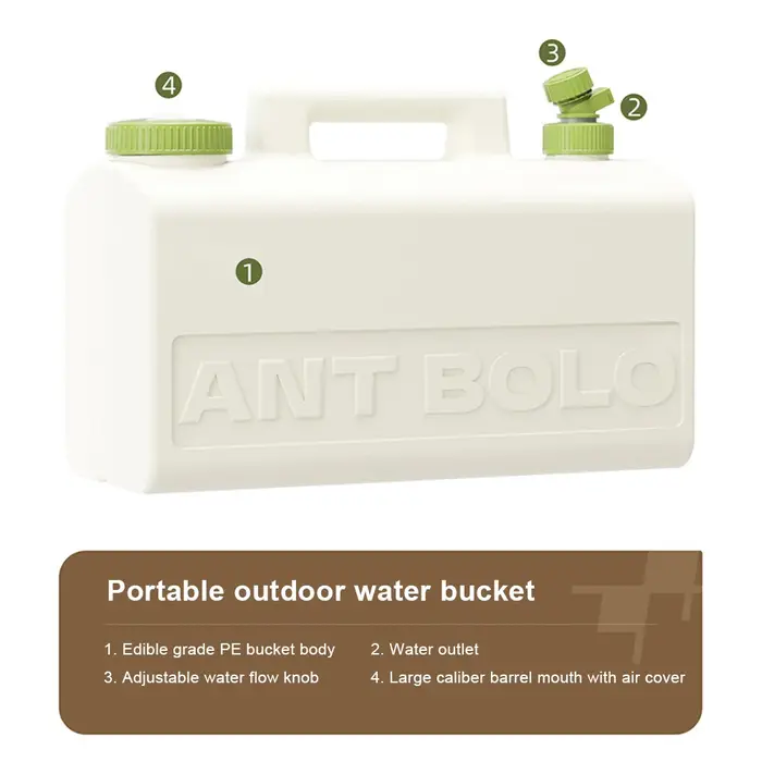 Récipient à eau portable de grande capacité avec poignées amovibles