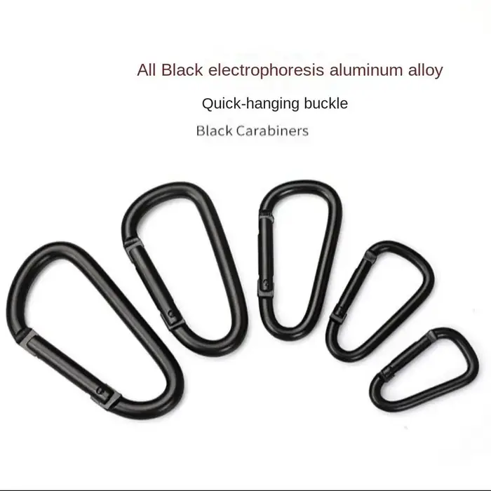 Mousqueton noir pour randonnée et escalade, 5 pièces, tirage rapide, crochet à pression, porte-clés, Camping, randonnée, pêche, accessoires de plein air
