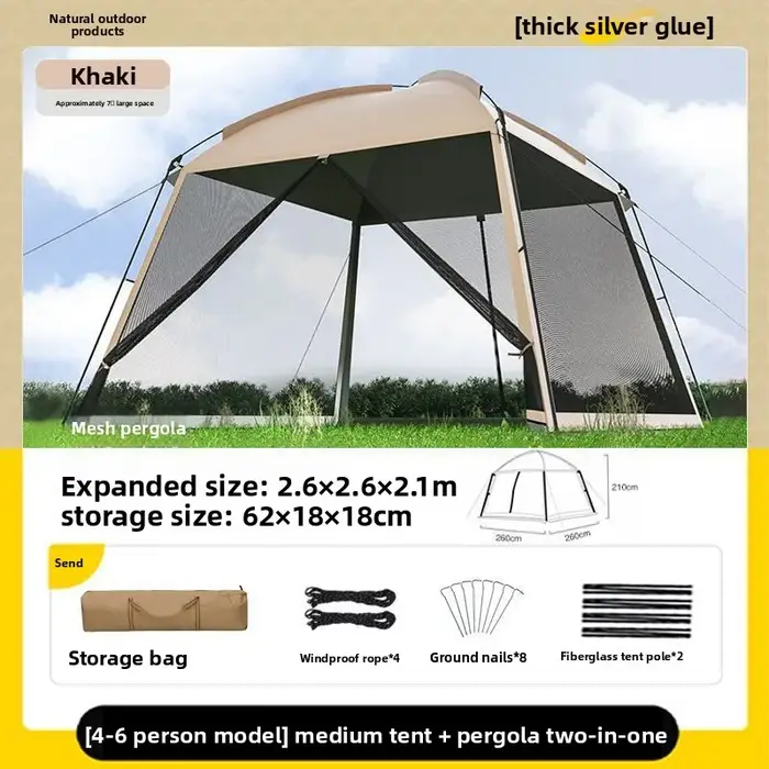 Tente de camping extérieure avec auvent en maille anti-moustiques