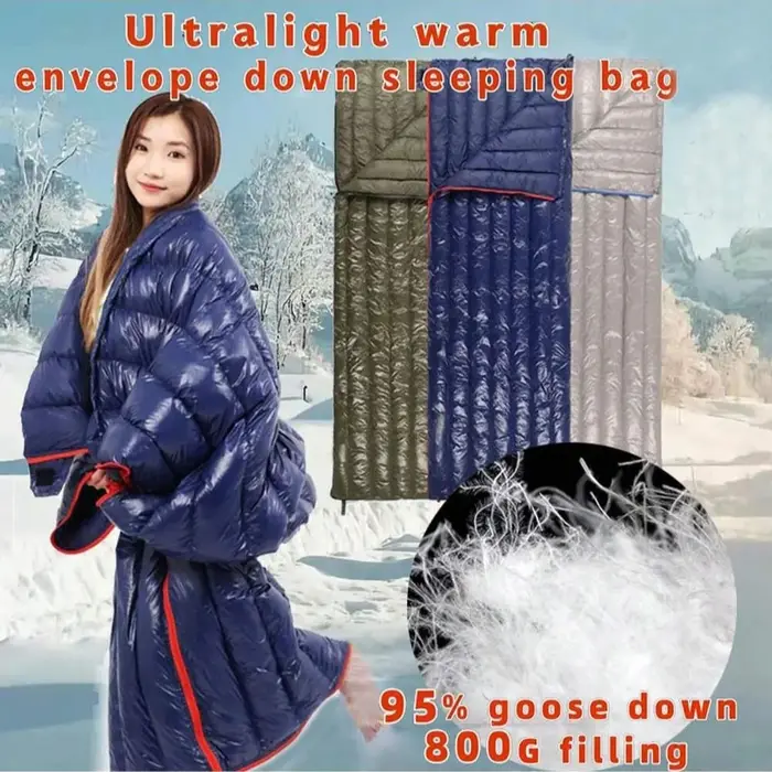 Sacs de couchage en duvet d'oie, sac de couchage ultra chaud de style enveloppe pour adultes en duvet d'oie blanc, équipement de camping portable épais résistant au froid pour l'extérieur