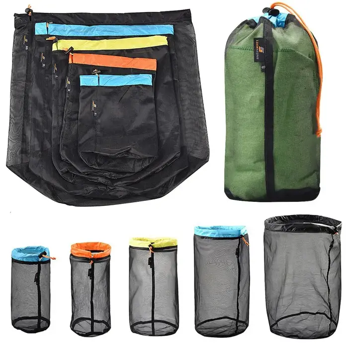 Extérieur S ~ XXL escalade finition Camping voyage organisateur sacs à cordon sac de rangement en maille sac