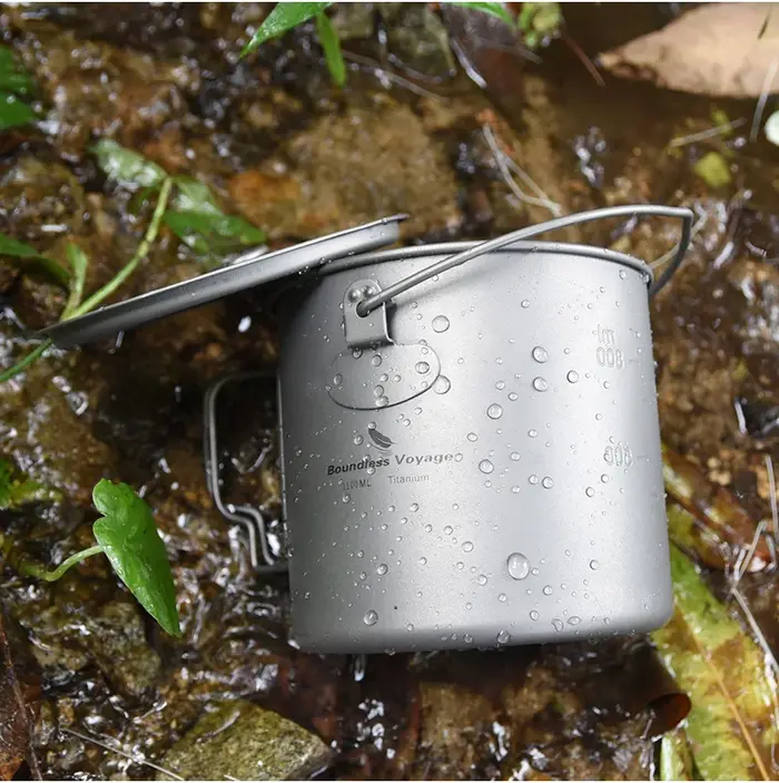 Boundless Voyage-Tasse de camping en titane ultralégère avec couvercle, poignée pliante, tasse de pi