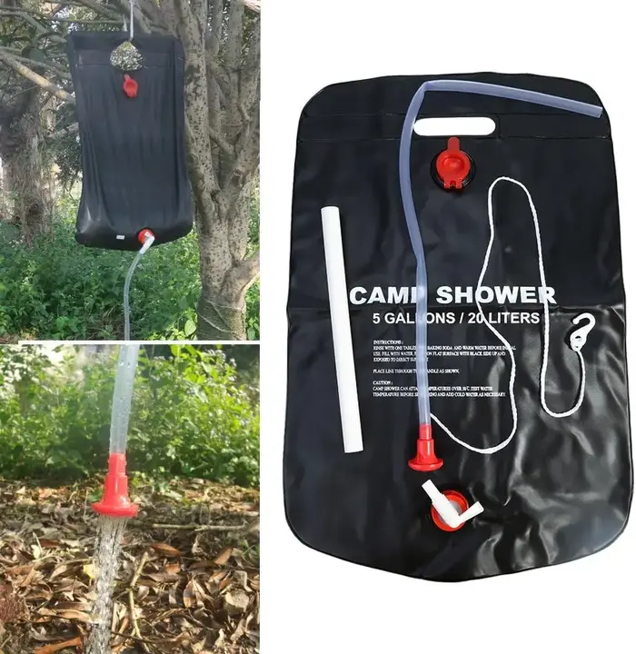 Douche solaire portable 20L pour camping et randonnée – Solution de chauffage d'eau extérieure