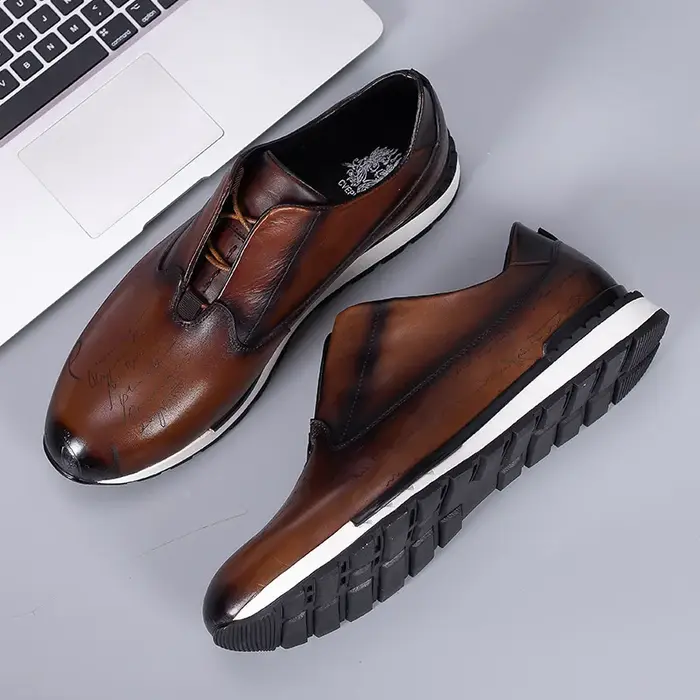 Baskets vintage pour hommes en cuir véritable à lacets