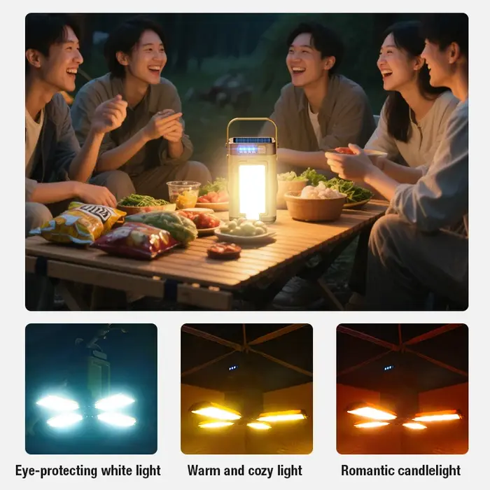 Lampe de camping multifonctionnelle avec double mode de charge solaire de type C conception de source de lumière extensible pour plusieurs scénarios extérieurs