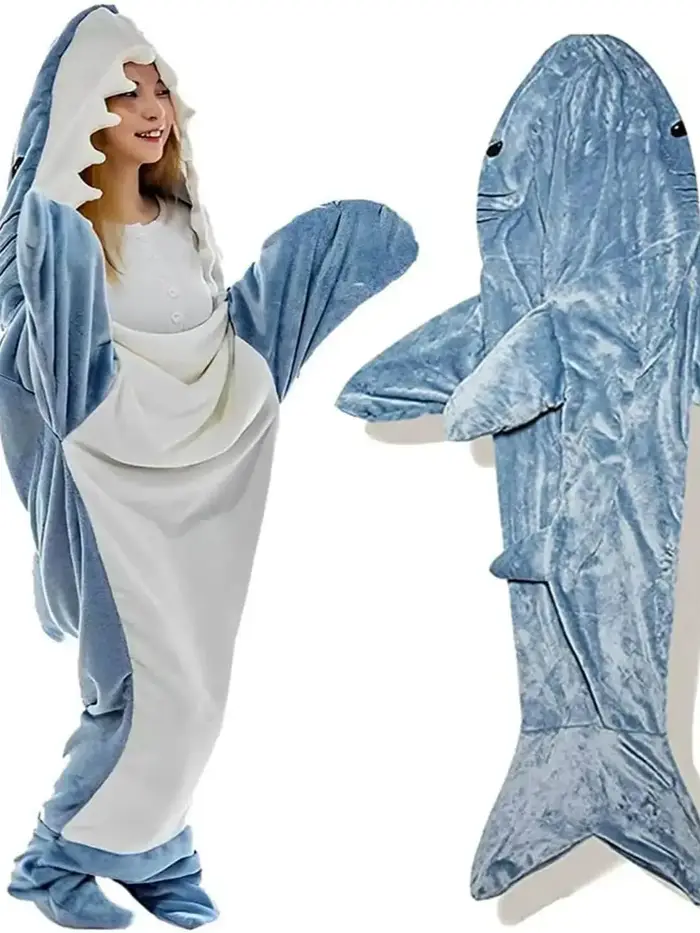 Sac de couchage requin de dessin animé, pyjama, couverture requin, tissu de haute qualité, châle sir