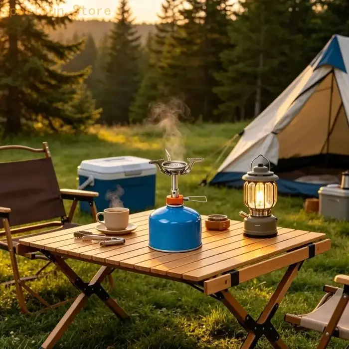 Tête de réchaud de camping avec poignée dentelée pour cuisson en extérieur, conception pliable pour