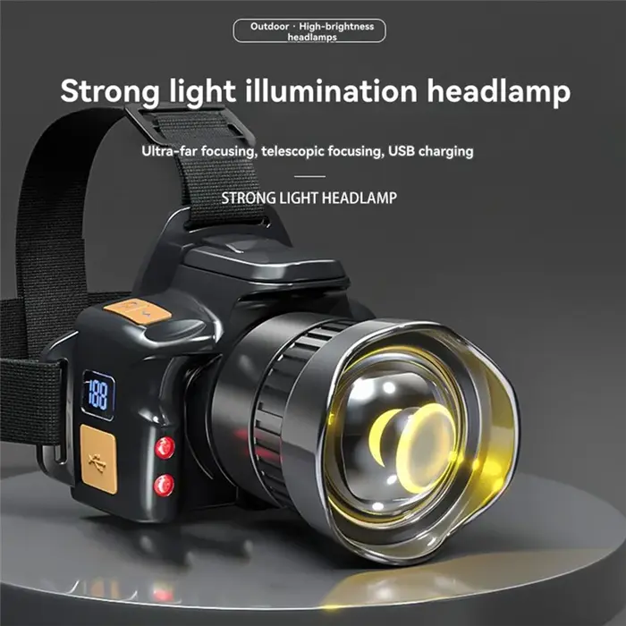 RTENTE-lumière forte Led phare Super lumineux phare type-c USB Rechargeable télescopique Zoom affich