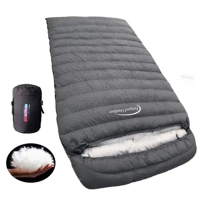 Camping en plein air, style momie, sac de couchage double, rembourrage 93% duvet de canard 2000g, ép