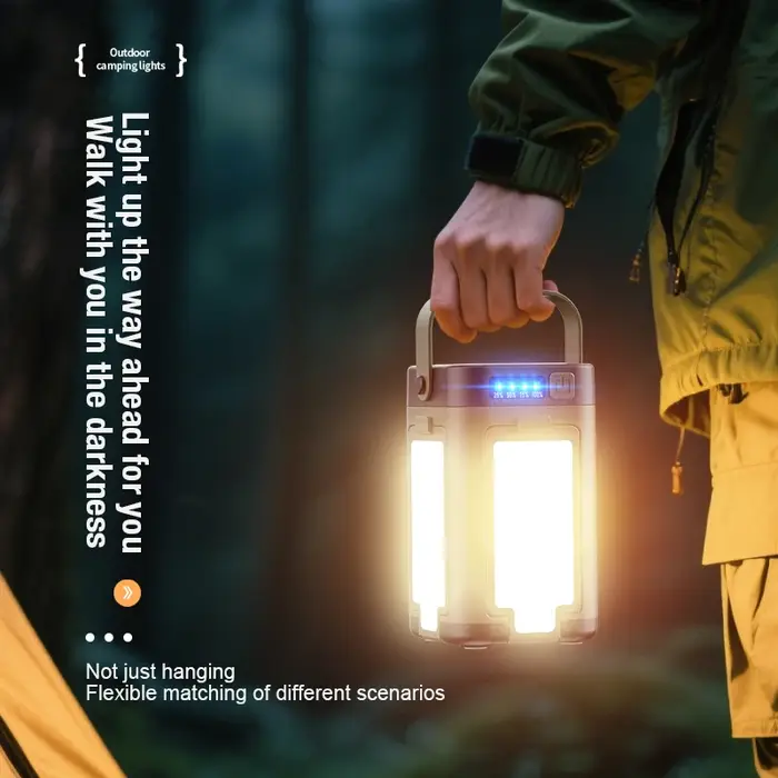 Lampe de camping multifonctionnelle avec double mode de charge solaire de type C conception de source de lumière extensible pour plusieurs scénarios extérieurs