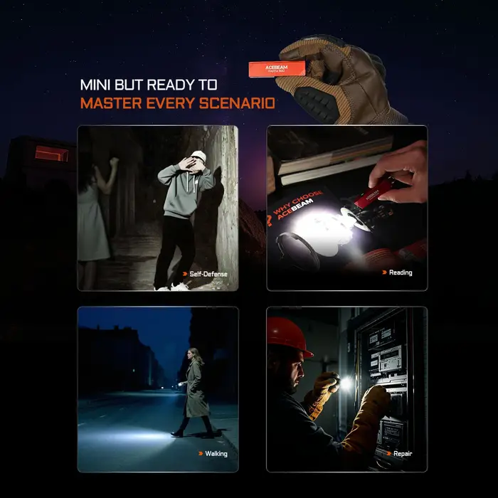 Lampe torche porte-clés ACEBEAM Keylite 500 EDC rechargeable avec mode stroboscopique d'autodéfense