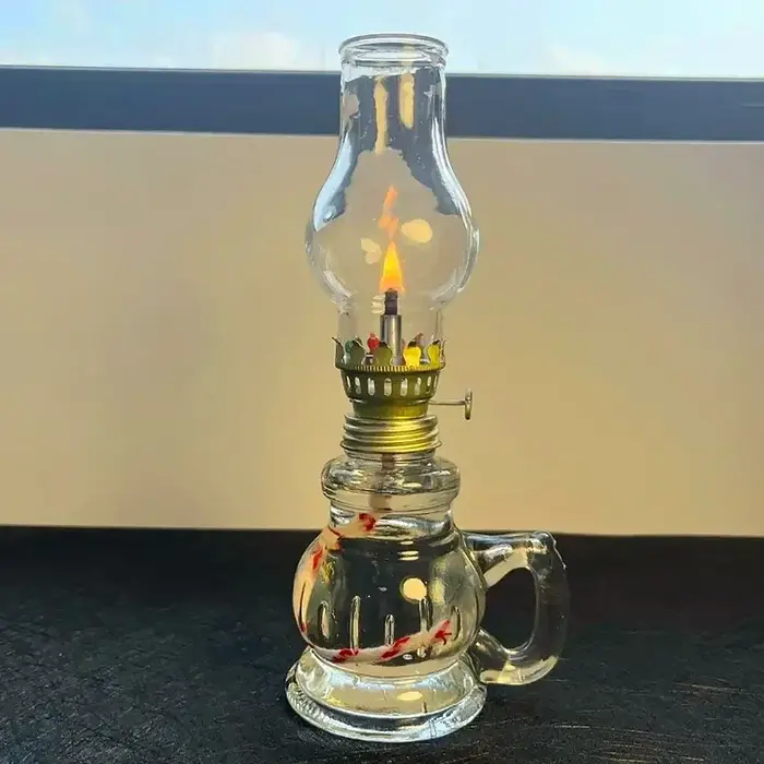 1 lampe à pétrole rétro coupe-vent en verre avec poignée pour éclairage d'urgence intérieur et décoration de la maison