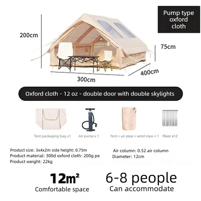 Grande tente de camping gonflable pour 4 à 8 personnes