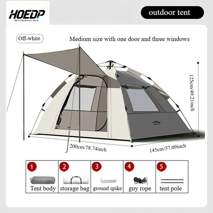 Tente de camping automatique HOEDP, taille moyenne, 1 porte, 3 fenêtres, UPF50+, imperméable, pliabl