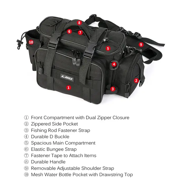LEO – sacs de pêche multifonctionnels, sac à bandoulière simple, sac à la taille, Pack de leurres de poisson, sac de rangement utilitaire