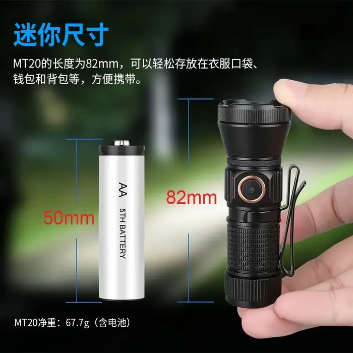 Olla Fire-Lampe de Poche EDC Rechargeable MT20, 1050LM Type C, Torche LED de Charge USB, Mini Lampe 