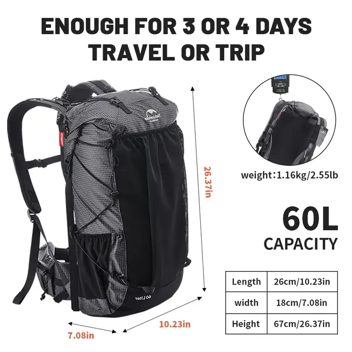 Naturerandonnée Camping sac à dos 60 + 5L grande capacité étanche sac d'escalade ultraléger voyage h