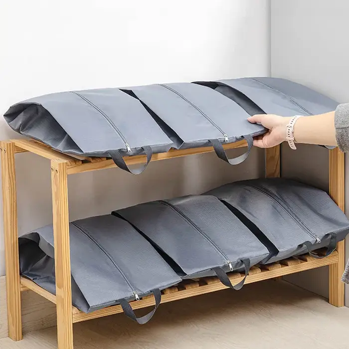 Sac de rangement pour chaussures en tissu nylon imperméable et anti-poussière avec fermeture éclair robuste