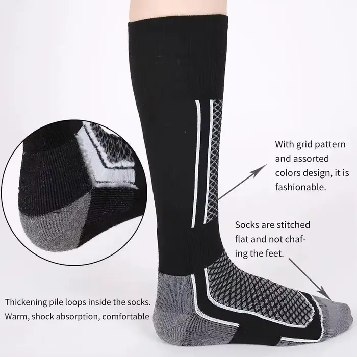 DIZETION 1 paire hiver chaud épaississement bas de Ski chaussettes de randonnée pour femmes hommes enfants Anti-froid en plein air haut bas de sport