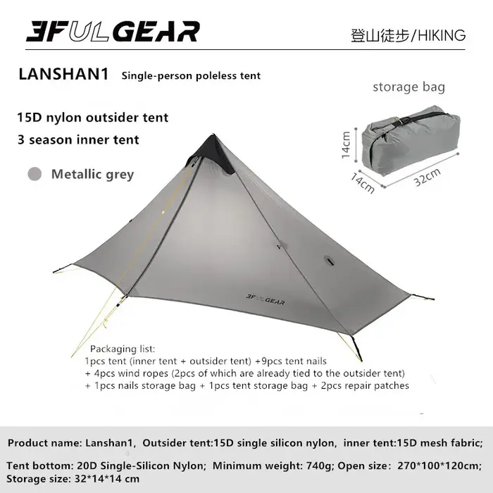 3F UL Gear-Tente de randonnée portable ultralégère, tente double couche pour le camping, l'escalade,