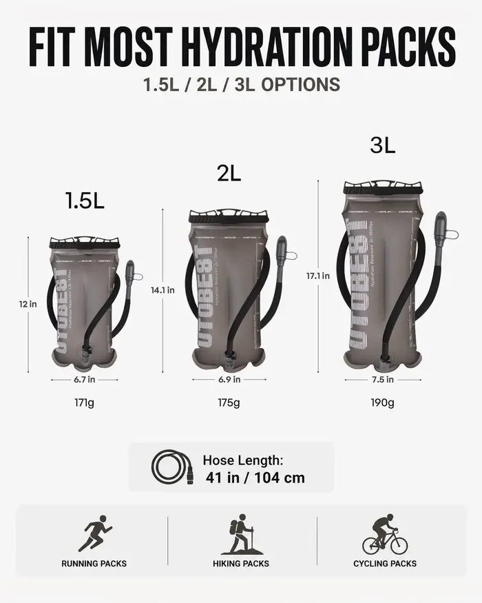 UTOBEST 1.5L/2L/3L sac d'hydratation de vessie d'eau réservoir sac de stockage