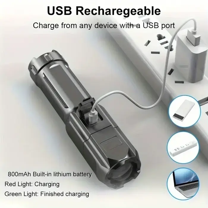 Puissante lampe de poche LED Rechargeable USB 18650 étanche Zoom pêche chasse Camping 100