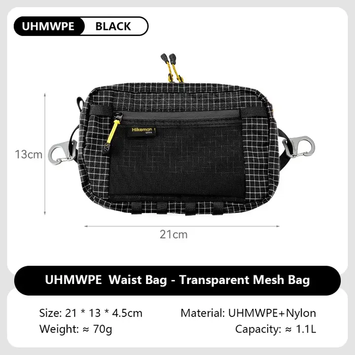 HIKEMAN Sac de taille en fibre Dyneema 1,1 L imperméable ultra léger multi-poches pour le cyclisme, 