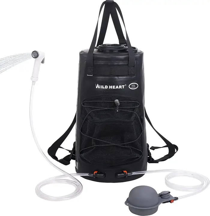 WILD HEART Sac de douche de camping portable avec pompe à pied et tuyau