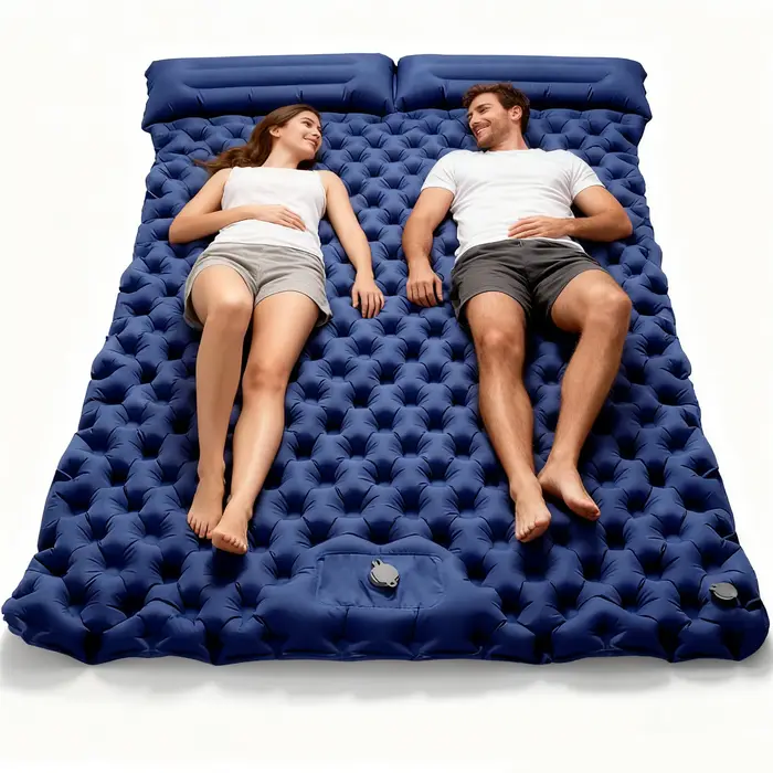 Matelas gonflable Double avec pompe d'oreiller intégrée, coussin de couchage d'extérieur, tapis d'ai
